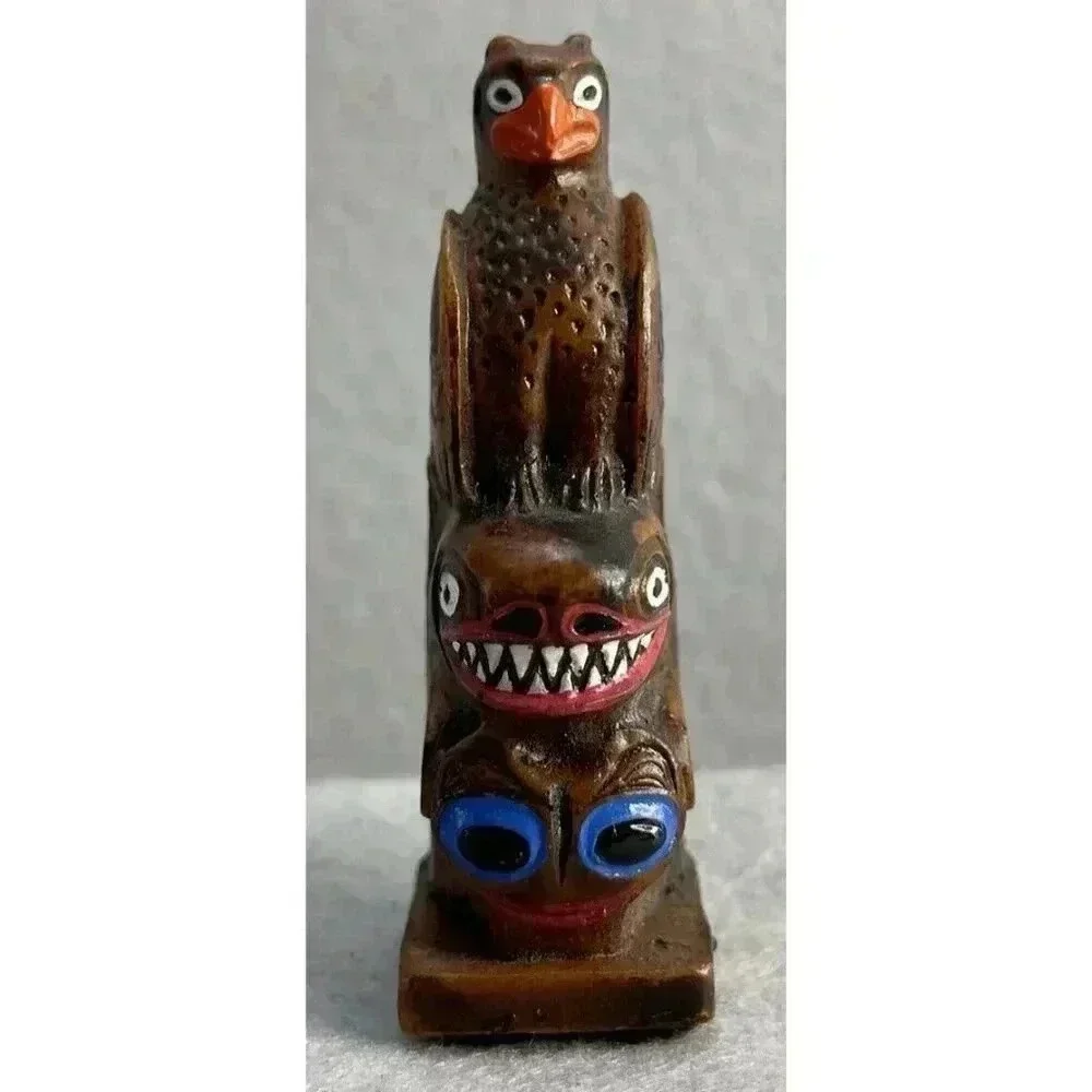 Alaskan Carved Wood Resin Totem Pole 3" vintage - Picture 2 of 8